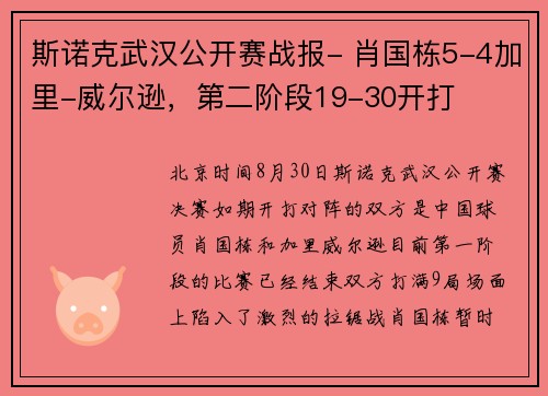 斯诺克武汉公开赛战报- 肖国栋5-4加里-威尔逊，第二阶段19-30开打
